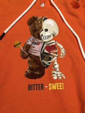 Bitter-Sweet Bear Graphic Hoodies for MenSize Medium Color Orange Regular Fit